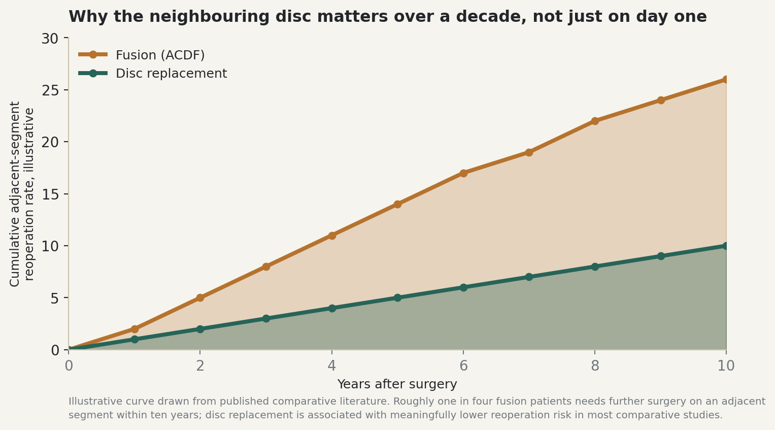 Chart: Why the neighbouring disc matters over a decade, not just on day one