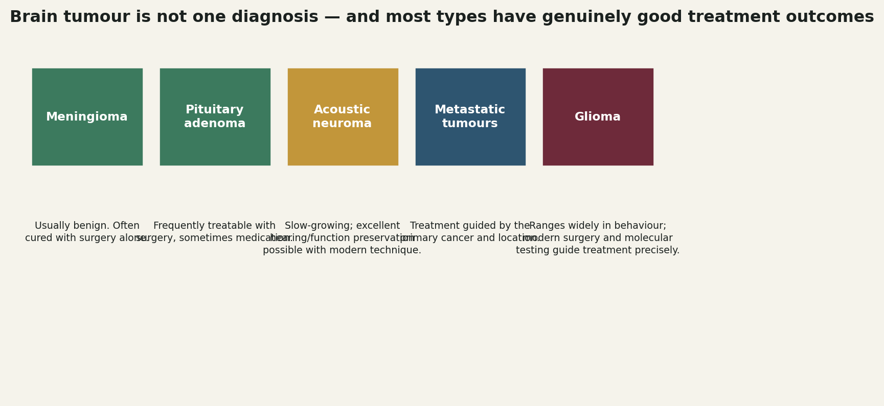 Chart: "Brain tumour" describes a wide range of conditions, most with good outcomes