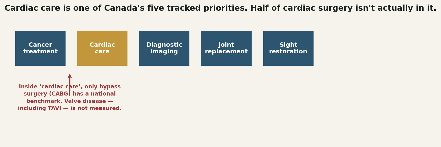 Chart: Cardiac care is one of Canada's five tracked priorities. Half of cardiac surgery isn't actually in it.